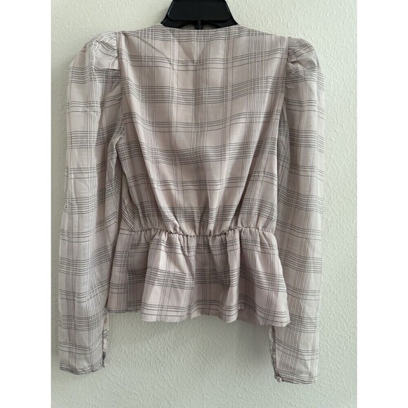 Express Check Print Faux Wrap Front Peplum Top blouse size Xsmall - Picture 13 of 15